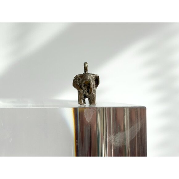 Silver Toned Carved Lucky Elephant Teeny Tiny Figural Vintage Pendant | Charm - Picture 4 of 9